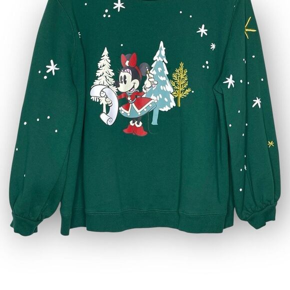 Disney Minnie Mouse Holiday Sweatshirt Green Pullover Puff Sleeves Women’s Sz 1X - Picture 4 of 13